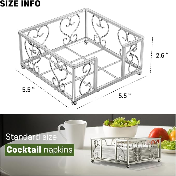 Cocktail Napkin Holder – Flat Napkin Caddy for 5x5 Paper Napkins, Weighted Beverage Napkin Holder for Table or Countertop, Sturdy Square Servilletero for Parties and Events, Home, Bar