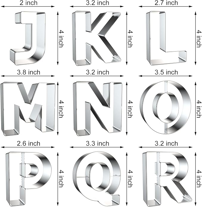 4 Inch Alphabet Letter Cookie Cutter Set - 26 Pcs Extra Large Xzhloym Cookie Cutters Shapes Biscuit Fondant Baking Molds for Christmas New Year Birthday Holiday Party Decorations - Stainless Steel