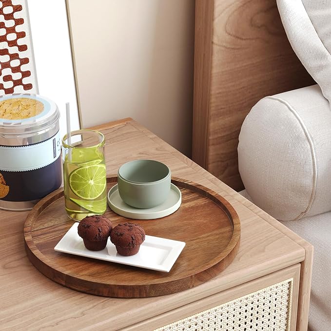 VERTORGAN Acacia Wood Serving Tray,9.8 Inch Decorative Trays Platter for Coffee Table,Living Room,Bar,Party,Mini Charcuterie Boards Cheese Board,Home Decor