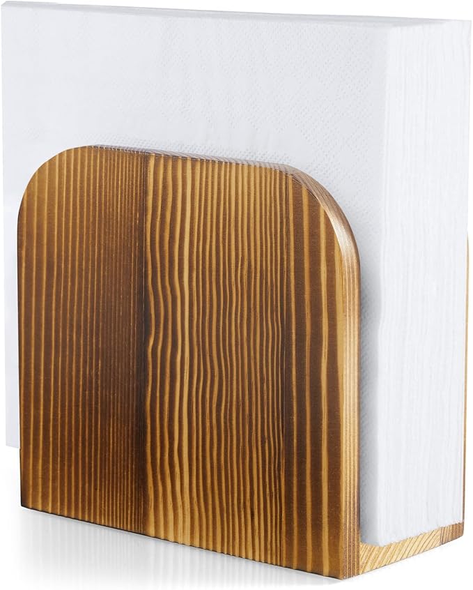 ALELION Brown Wood Napkin Holder for Table, Wooden Upright Napkin Holders for Kitchen, Standing Napkin Dispenser for Rustic Kitchen Dining Room Party Cocktail Outdoor