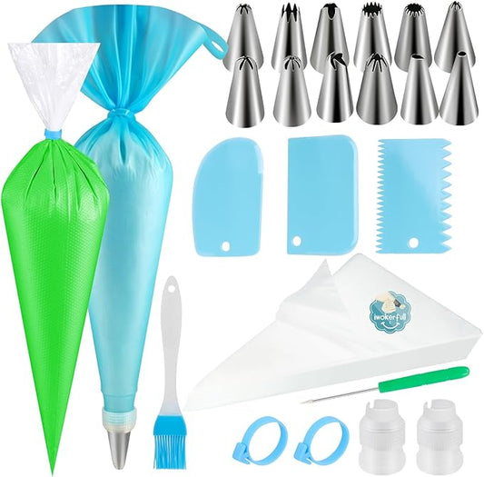 122Pcs Piping Bags and Tips Set, 100pcs 12 Inch Disposable Piping Bags, 16 Inch Reusable Icing Pastry Bags, Anti Burst Frosting Bags, Cake Decorating Bags Kit Supplies for Baking Cupcake Cookies Tools