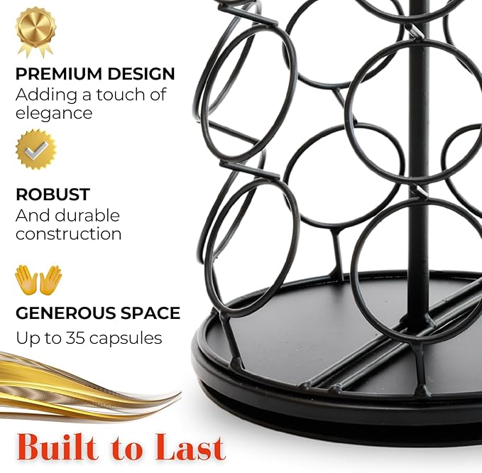 Coffee Capsule Holder – Pod Holder Compatible with K-Cup Pods – Durable and Elegant Pods Carousel for Kitchen Counters and Coffee Cart - Coffee Pod Holder for 35 Pods – 14.5 x 6.75-inch