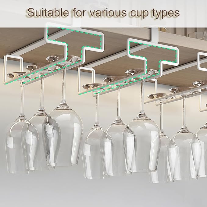 Wine Glass Holder, Hanging Wine Glass Rack Under Cabinet, No Drilling Wine Glass Storage Organizer, Wine Glasses Rack Organizer, for Kitchen Bar Restaurant(Black)
