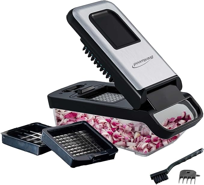 Brentwood Food Chopper and Vegetable Dicer with Storage Container and Stainless Steel Blades (Stainless Steel Black)