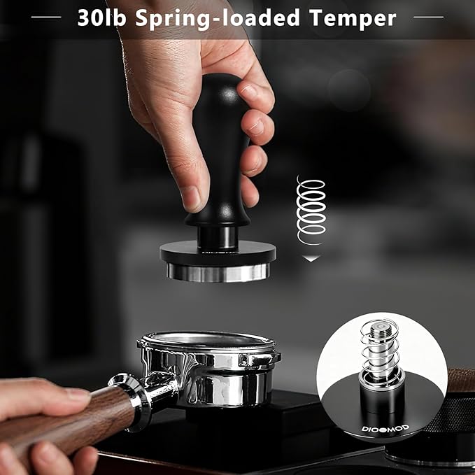 58mm Espresso Tamper – Spring Loaded Coffee Tamper Tool with 30lbs Pressure, Stainless Steel Flat Base for 58mm Portafilter Basket, Barista Accessories