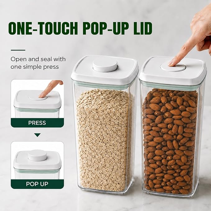 12 Pcs Pop Airtight Food Storage Containers with Lids Stackable Containers for Kitchen Pantry Organization Ideal for Cereal Snacks Flour Sugar Coffee and Spaghetti, 3.4Qt, 2.8Qt, 2.1Qt, 1.2Qt