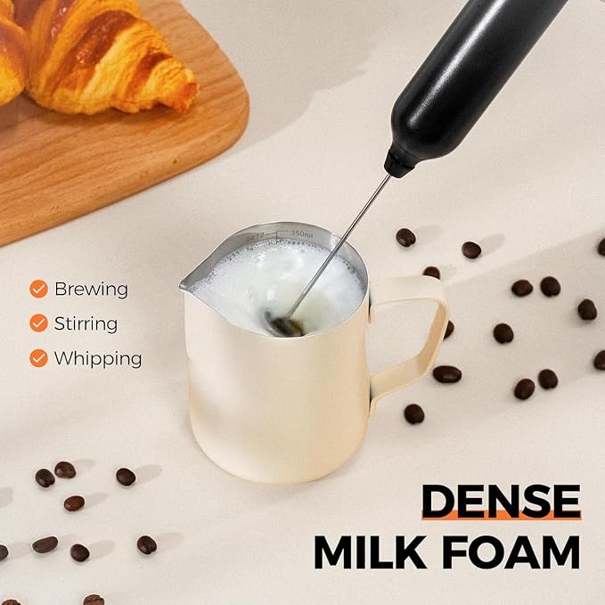 Milk Frother Handheld Rechargeable – Electric Matcha Whisk & Drink Mixer, Foam Maker for Latte, Cappuccino, Bulletproof Coffee, Portable Stainless Steel Frother for Home, Office & Travel. (White)