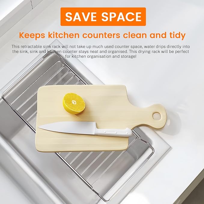 Expandable Over The Sink Dish Drainer Drying Rack, Stainless Steel Telescopic Sink Storage Rack, Kitchen Sink Caddy Organizer Sponge Holder