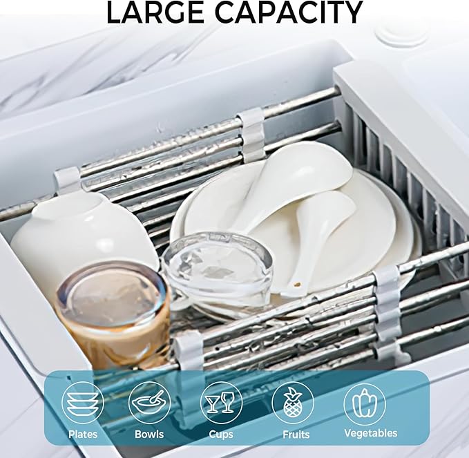COVRA Over Sink Dish Drying Rack, Stainless Steel Drainer for 10.6"-18.5" Sinks (Square Sinks ONLY), Kitchen Countertop Organizer for Dishes, Vegetables, and Fruits(Gray)