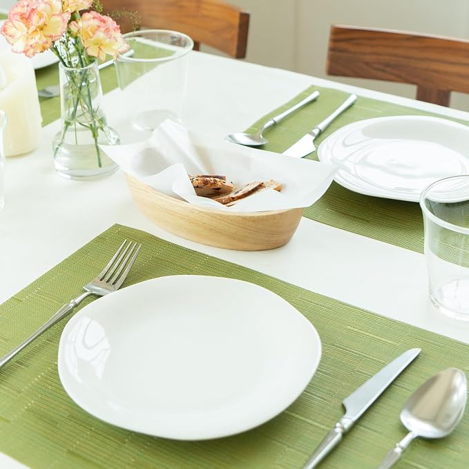 Placemats Set of 12 Vinyl/Plastic Woven Place Mats for Kitchen Table Indoor/Outdoor Washable Placemat Wipeable Dining Table Mats (Oliver Green,12)