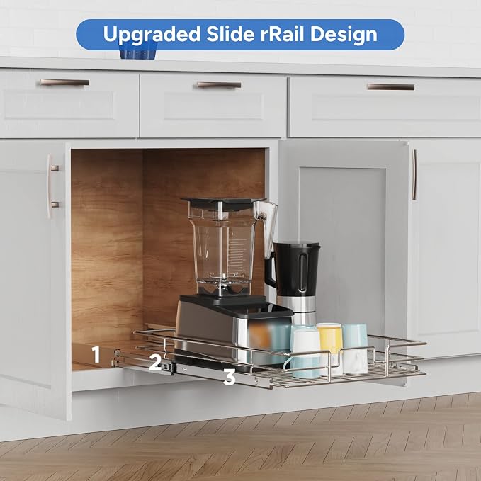 ROOMTEC Pull Out Cabinet Organizer, Cabinet Pull Out Shelves 11" W x 18" D, Heavy Duty Cabinet Drawers Slide Out Kitchen Cabinet Organizers Storage Shelf
