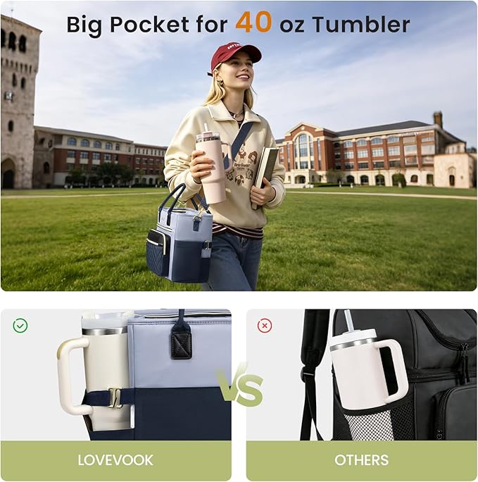 LOVEVOOK Insulated Lunch Bag Women,Wide Opening Adult Lunch Box Women with Cup Holder,Large Leakproof Cooler Bag for Work Picnic Beach Family College Mom,Lunch Teacher Tote Bag for Gift
