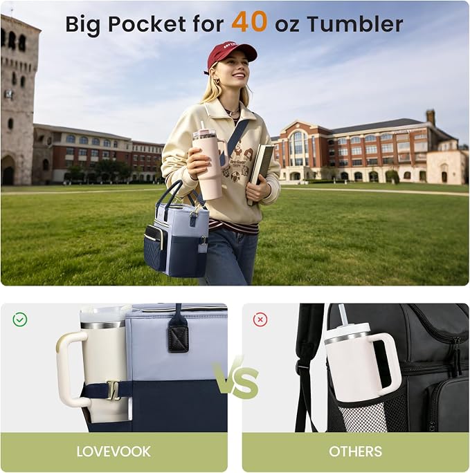 LOVEVOOK Insulated Lunch Bag Women,Wide Opening Adult Lunch Box Women with Cup Holder,Large Leakproof Cooler Bag for Work Picnic Beach Family College Mom,Lunch Teacher Tote Bag for Gift