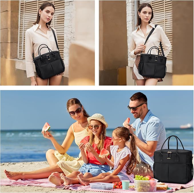 MDODO Lunch Bag Large Insulated Lunch Bags for Women Men Adult Lunch Box with Shoulder Strap for Work,Picnics,Outings (Black)
