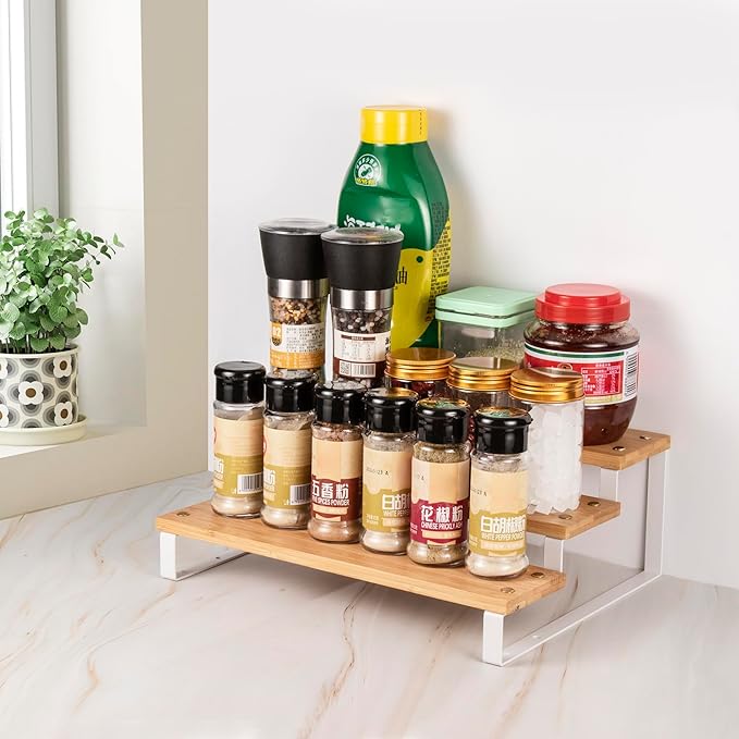 Spice Rack Kitchen Cabinet Organizer - 3 Tier Seasoning Organizer Shelf, Step Spice Storage Holder for Kitchen Cabinet, Pantry, Cupboard, Countertop