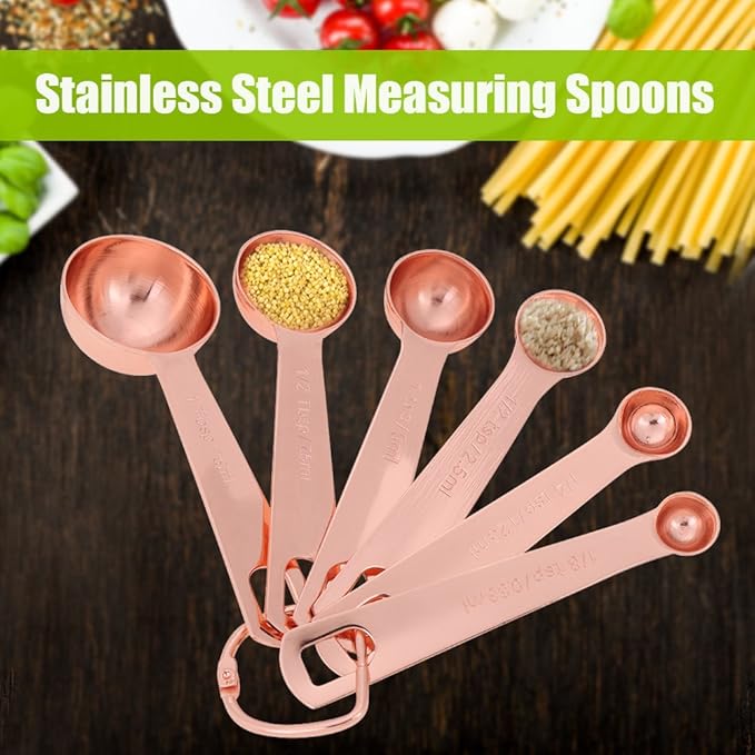 Measuring Spoon Stainless Steel Set, Stackable with Long Handles and Engraved Clear Measurements, Innovative Rounded Spoon Heads, Stainless Steel Measuring Spoon Set for Baking