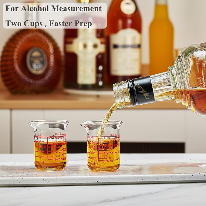 High Borosilicate Glass Measuring Cup with V-Shaped Spout, 30ml (1oz) | Pack of 2 – Precision Glass Measuring Cup for Kitchen & Bar