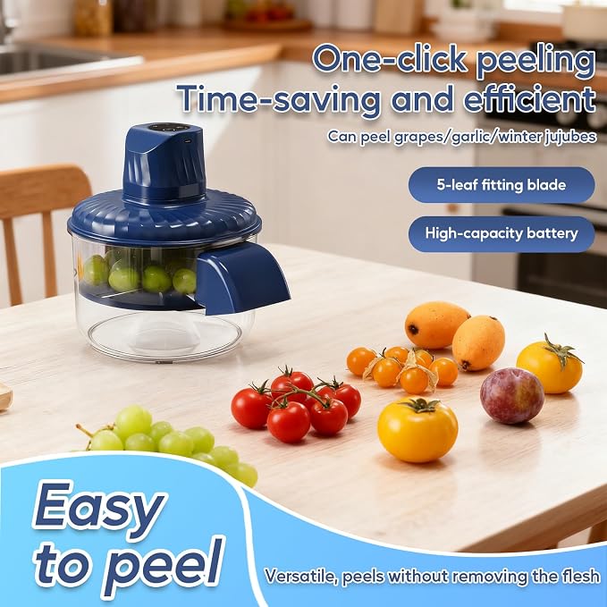 Electric Grape Peeling Machine, Automatic Fruit and Garlic Peeler for Grape Tomato Cherry Cordless Grape Peeler Machine Garlic Peeler Skin Remover 50W Motor with Stainless Steel Blades (USB Charged)