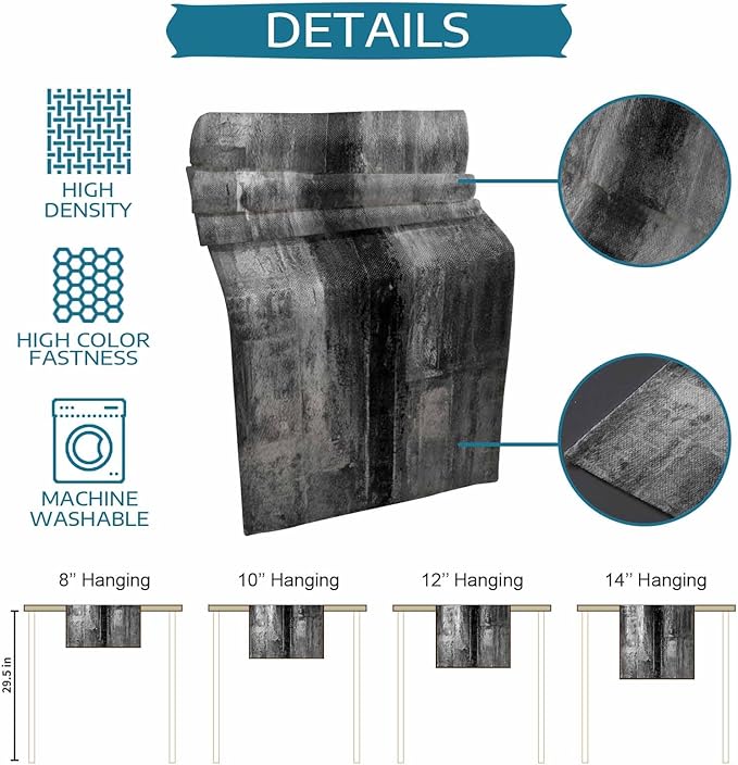 Vintage Black Table Runner - 72 Inch Long, Oil Modern Paintings Abstract Kitchen Dining Table Runner Dresser Scarves, Geometric Artwork Grey Black Tablerunner for Coffee Table Wedding Party, 14x72 in