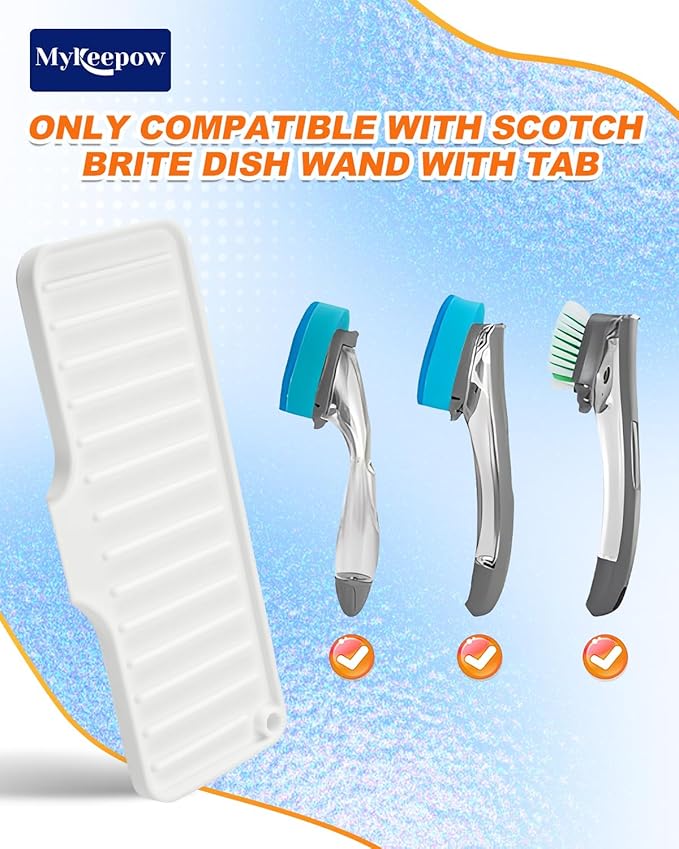 2 Pack White Dish Wand Holder Compatible with Scotch-Brite Dishwand,Silicone Sponge Holder Kitchen Sink Organizer Tray for Dish Caddy Soap Dispenser Scrubber Spoon Bottle