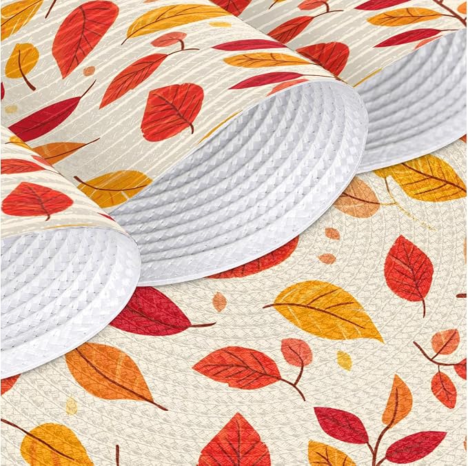 Round Placemats Set of 4, Autumn Maple Leaves Woven Placemats Mats Non-Slip Heat Resistant Washable Table Mats Round Braided Place for Farmhouse Kitchen Dining Party Decor 15in-6