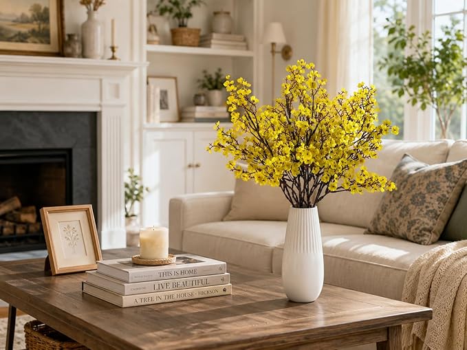 Mandy's Yellow Artificial Baby’s Breath Flowers 6 Bundles Silk Gypsophila, 18.5 Inch European Style Modern Home Decor Centerpiece, Neutral Wedding Flower Arrangements