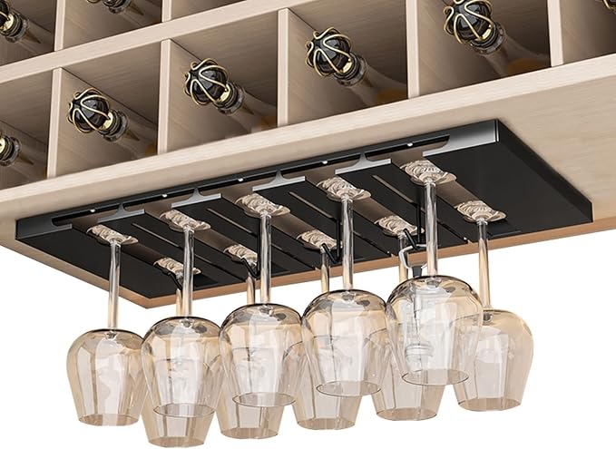 4/5/6 Rows Wine Glass Rack Hanging, Under Cabinet Wine Glass Holder Display Stand, Stainless Steel Stemware Rack With Screws, Stemware Storage Rack For Cabinet Kitchen Bar (Size : 5 Row)