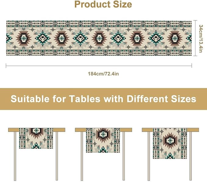 Aztec Table Runners,Southwestern Tribal Navajo Ethnic Native Abstract Geometric Print Table Cloth for Kitchen Dining Table Decoration for Home Party Decor 13x72 Inch