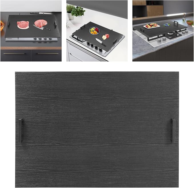 Noodle Board Stove Covers with Handles, 29 x 21In Durable Extra Thick Acacia Wood Counter Space Top Covers for Electric Stoves & Sink Rustic Decorative Tray for Kitchen