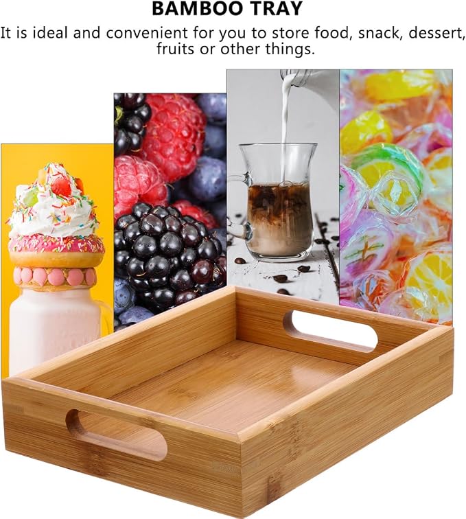 Generic 1 Pack Bamboo Serving Tray, 6x8x1.5'' Small Rectangular Ottoman Tray with Handle, Portable Food Serving Platter, Coffee Table Decoration