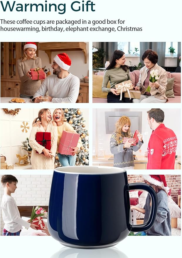 Teocera Ceramic Coffee Mug Set of 4-12 oz Coffee Mugs with Large Handles for Hot or Cold Drinks Like Latte, Cocoa, Tea or Juice - Smooth Ceramic, Dishwasher Safe, Navy