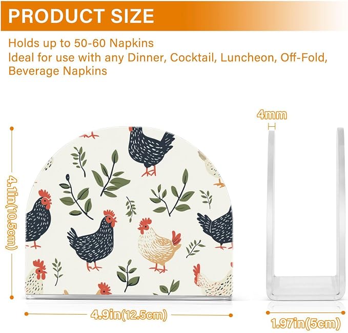 Farm Chicken Hens with Leaves Beige Napkin Holder for Table Acrylic Vertical Napkin Holders for Paper Napkins Decorative Napkin Dispenser for Home Party Dining Cocktail Kitchen Accessories, 2 Pack