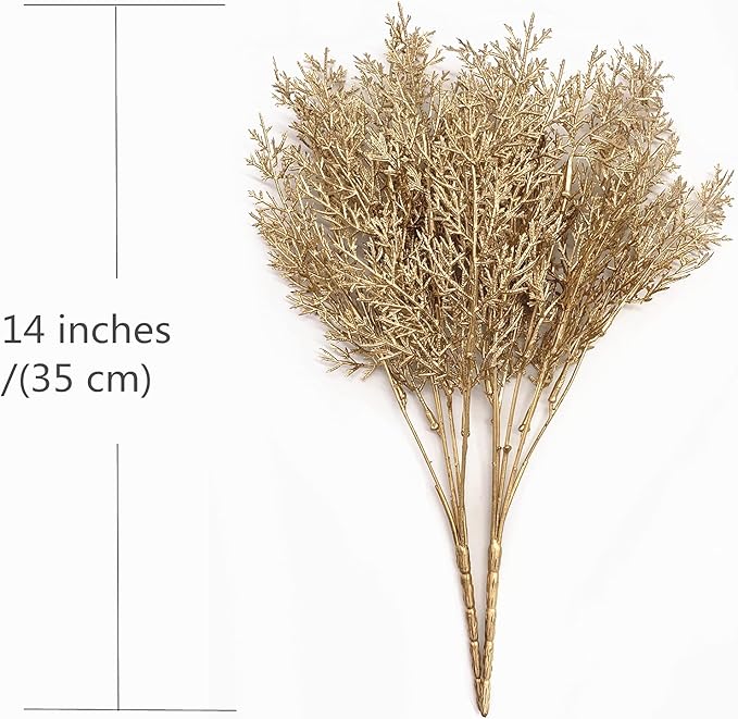 Artificial Branch Golden Antlers Grass, Fake Plants Plastic Twig Branches Faux Plant for Xmas Party Home Garden Indoor Outdoor Wedding Table Centerpiece DIY Decor Christmas Decoration - Gold 4 Pack