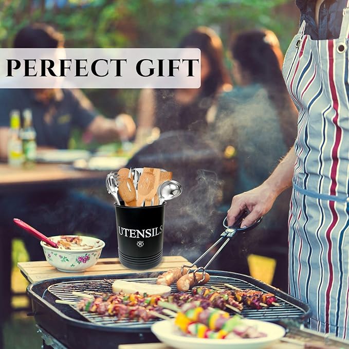 Utensil Holder Large Crocks Kitchen (black)