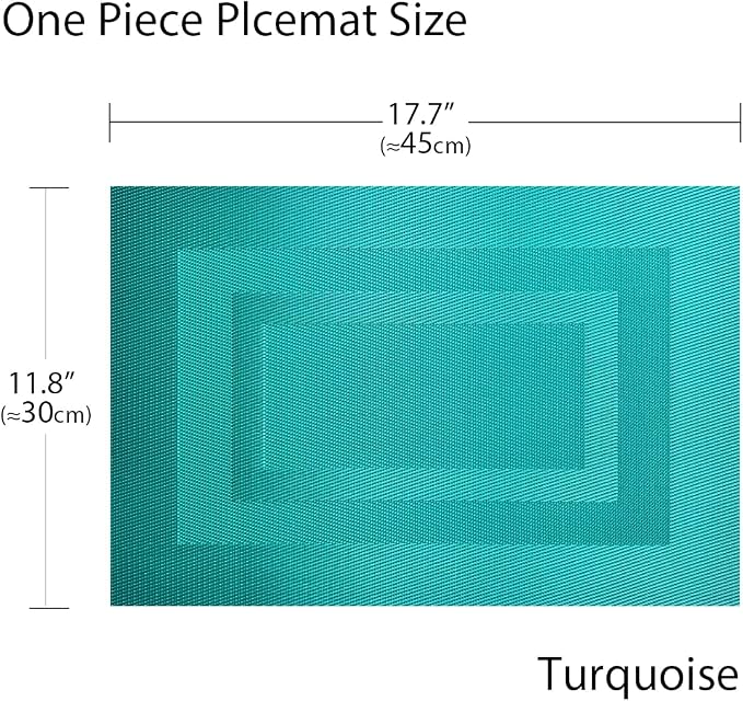 PIGCHCY Placemats Set of 8 Washable Durable Place Mats Vinyl Heat Resistant Non-Slip Table Mats Indoor Outdoor (18 x 12 inches, Turquoise Blue)