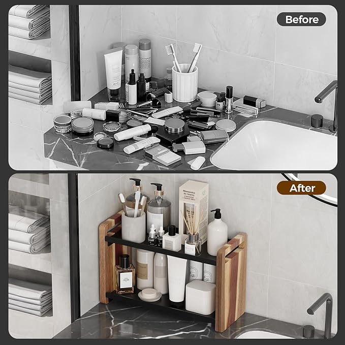 Bathroom Counter Organizer,Bathroom Counter Shelf,Bathroom Organizers,Under Sink Organizer,Cologne Organizer For Men,Cologne Cabinet,Spice Rack Organizer for Cabinet,Gifts(Acacia 2 Tier)