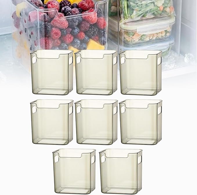 Clear Freezer Storage Bins – Plastic Bins for Refrigerator and Pantry, Stackable Clear Plastic Organizer Containers with Handles for Pantries, Bathrooms, and Cabinets (S,B8pc)