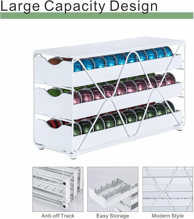 FlagShip for Nespresso Pod Holder Drawer 3 Tier Coffee Capsule Holder for Nespresso Vertuo Pod with Elegant White(60 Pods Capacity)