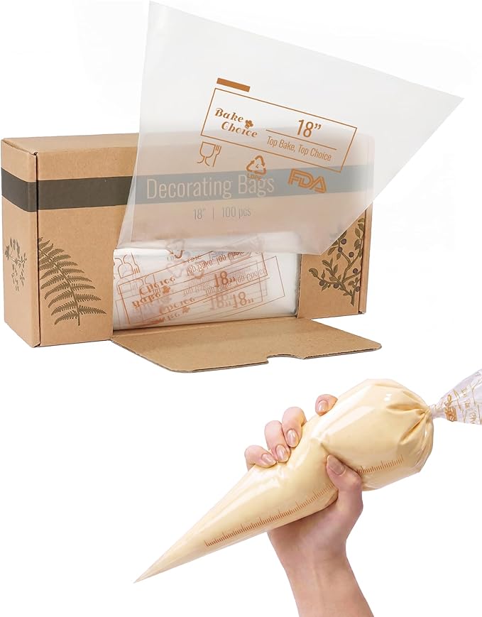 Bake Choice 18 Inch Piping Bags, 100PCS Thickened Disposable Pastry Bags, Large Capacity, Anti Burst Icing Bags for Cream Frosting, Non-slip Frosting Bags, Cake & Cookie Decorating Supplies