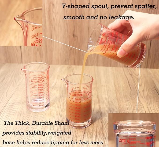 Ackers 3oz/90ml Glass Measuring Cup – Shot Glass with Double Scale-Ounce,Ml Markings for Kitchen & Bar(Pack of 2)