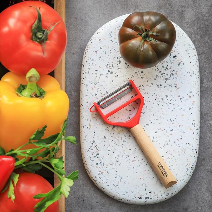 Opinel T-Duo 254621 Wooden Peeler in Red for Peeling Vegetables and Preparing Juliennes One Size