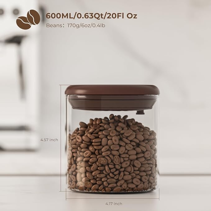 6OZ Clear Glass Coffee Canister with Pop Lid - Airtight Coffee Jar for Picnic, Travel & Camping - Air Tight Food Container for Beans & Tea