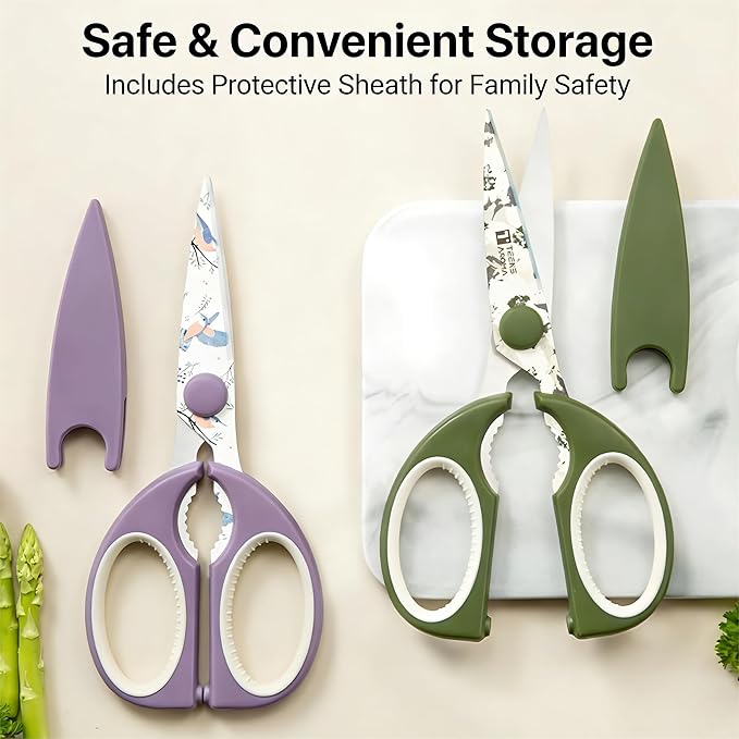 Kitchen Scissors All Purpose, ARCHIKING Kitchen Shears with Protective Sheath, Ultra Sharp Multipurpose Poultry Scissors for Chicken, Meat, Fish & Vegetables (Purple)