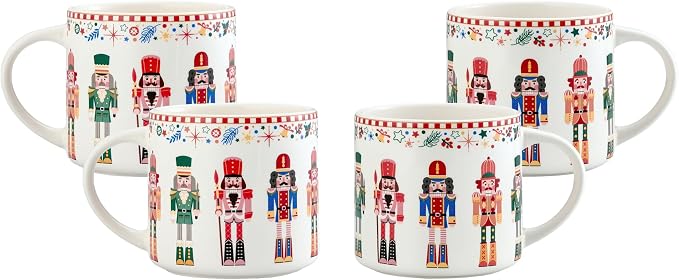 Bico Christmas Soldier Ceramic Mug Set of 4, Christmas Coffee Mugs, 19oz Holiday Cups for Tea, Cocoa, or Hot Drinks, Microwave & Dishwasher Safe