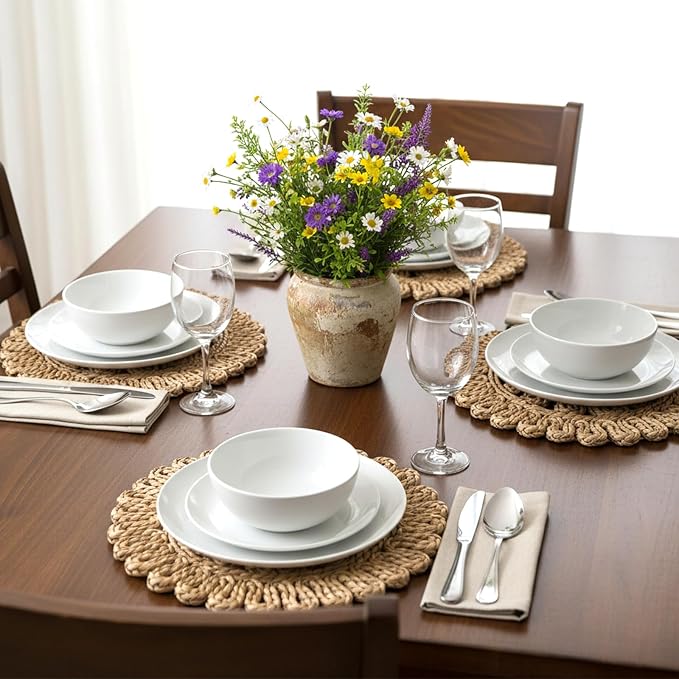 11.8" Corn Husk Woven Round Placemats Set of 6 - Wicker Boho Farmhouse Placemats - Rattan Table Mats for Dining Table, Wedding, Home
