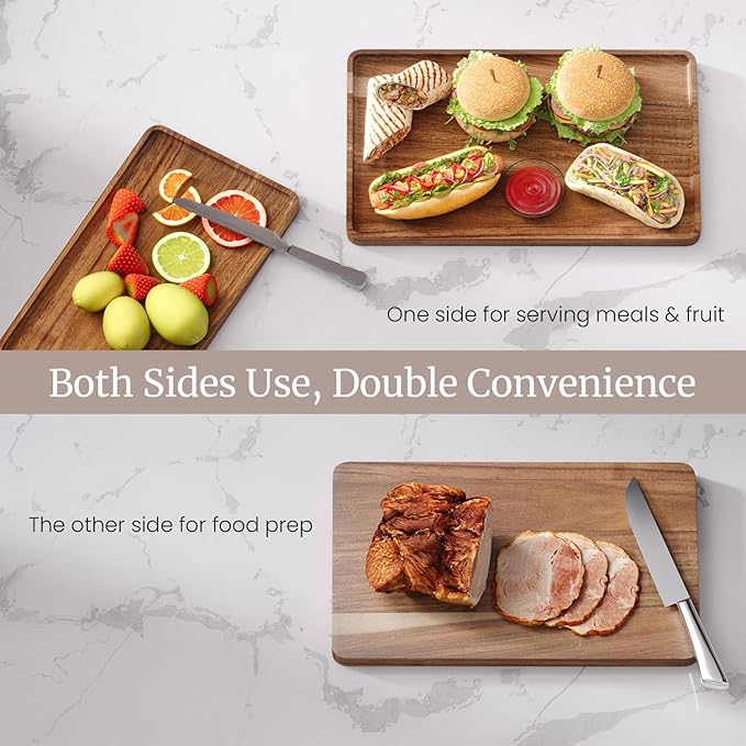 VERTORGAN 2 Pack Acacia Wood Serving Tray,11.8x5.9 Inch Decorative Trays Platter for Coffee Table,Living Room,Bar,Party,Mini Charcuterie Boards Cheese Board,Home Decor
