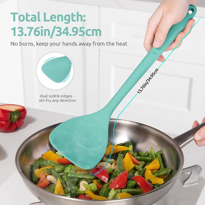 U-Taste 18/8 Stainless Steel Measuring Cups and Spoons Set of 12 and 600ºF Heat Resistant 13.76" Long, 3.63" Wide Wok Spatula for Kitchen Stir Fry (Aqua Sky)