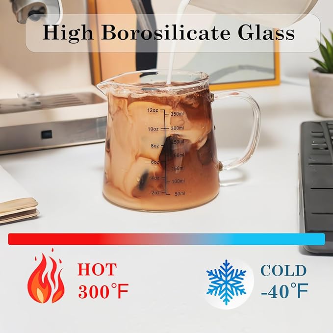 TIWPAJS Espresso Cups12OZ, Espresso Accessories, Expresso Shots Cup, Heat-resistant Glass Measuring Cup, Milk Frothing Pitcher, Frother Cup, Creamer Container, Dishwasher/Microwave/Stovetop Safe
