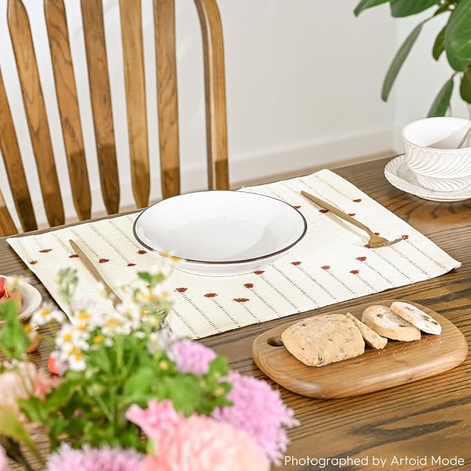 Artoid Mode Caramel Farmhouse Woven Rustic Placemats Set of 6,12x18 Seasonal Holiday Macrame Burlap Kitchen Dining Table Decoration for Home Party Decor
