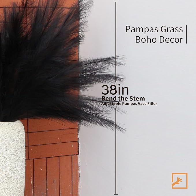 ZIFTY 63-Piece Large Tall Faux Black Pampas Grass (7 Hand-Bundled Packs of 9), 38 in/3.1FT Fluffy Artificial Flowers, Gothic Floor Vase Filler for Bedroom Bathroom, Modern Halloween Graduation Decor